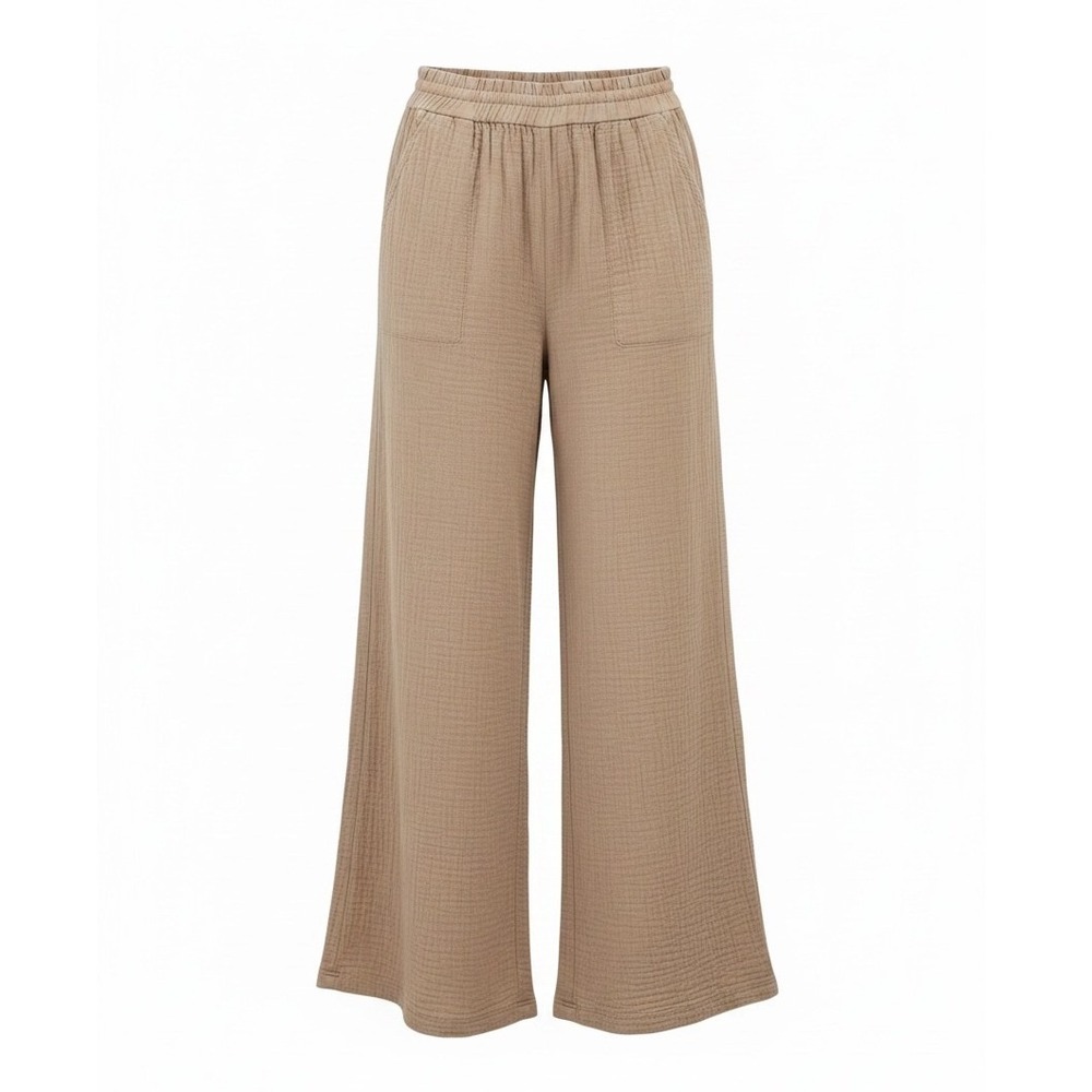 Aerie Brown Gauze Wide Leg Pants Elastic Waist Patch Pocket Boho Beachcore